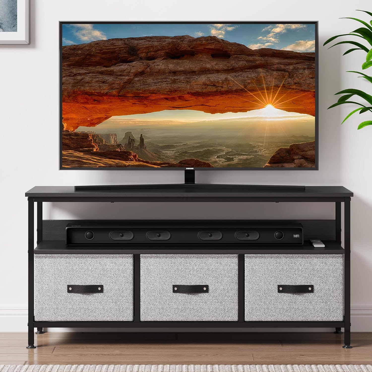 IDEALHOUSE Mueble de TV con almacenamiento, centro de entretenimiento con almacenamiento, soporte de TV de 55 pulgadas para dormitorio, soporte de