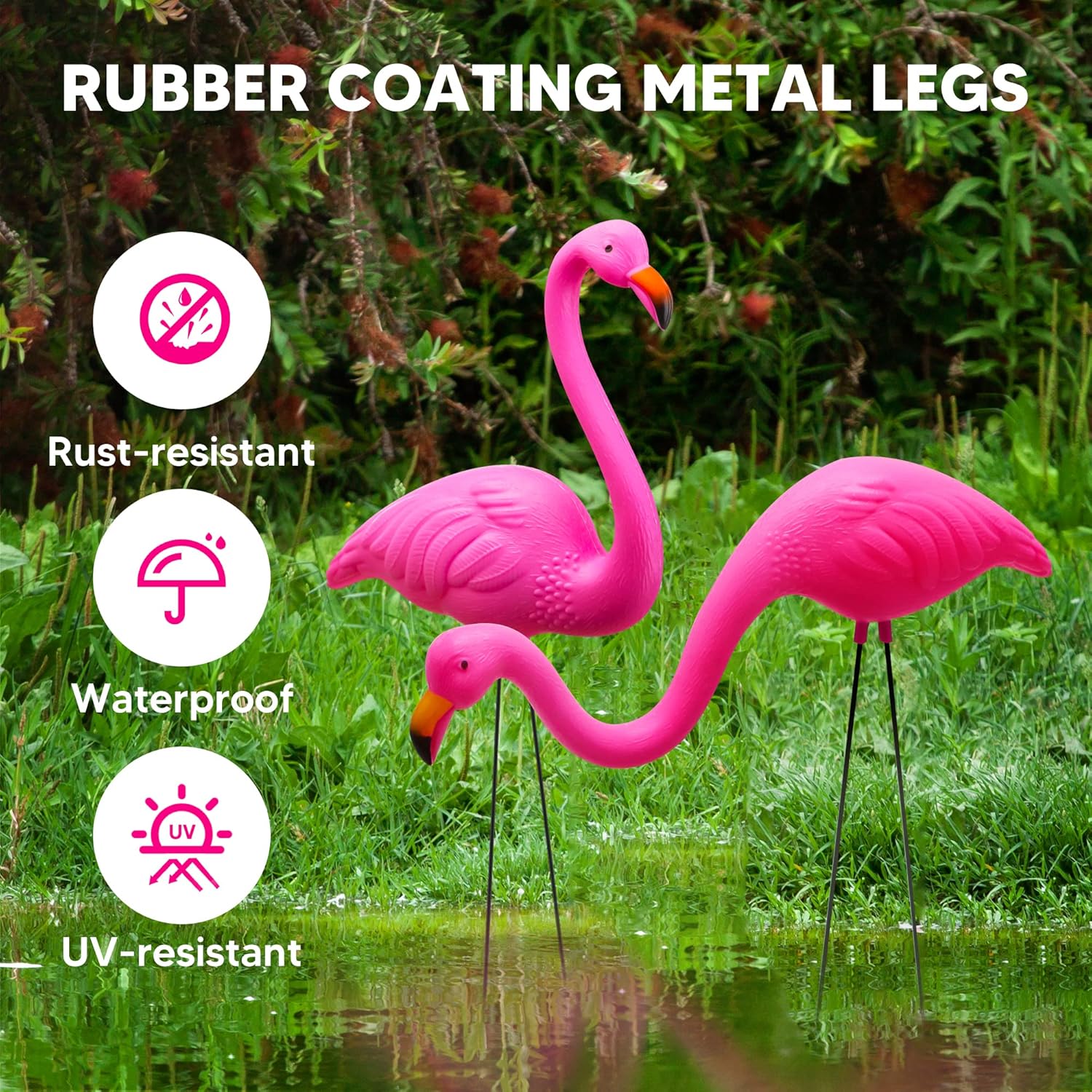 JOYIN Juego de 16 estacas de adorno de flamenco rosa para patio, estatua de flamenco de plástico para césped con patas de metal para aceras, jardín