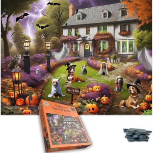 Rompecabezas espeluznante de 1000 piezas de perros en una casa encantada de Halloween Rompecabezas espeluznante de 1000 piezas de perros en una casa encantada de Halloween