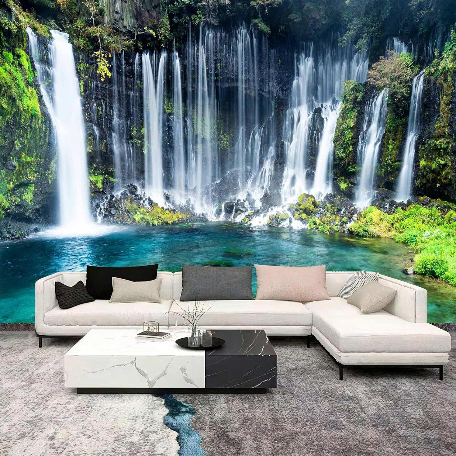 WFBHUA – Mural de pared con diseño de cascada verde, naturaleza, lago, paisaje, decoración para baño, sala de estar, dormitorio (no se puede