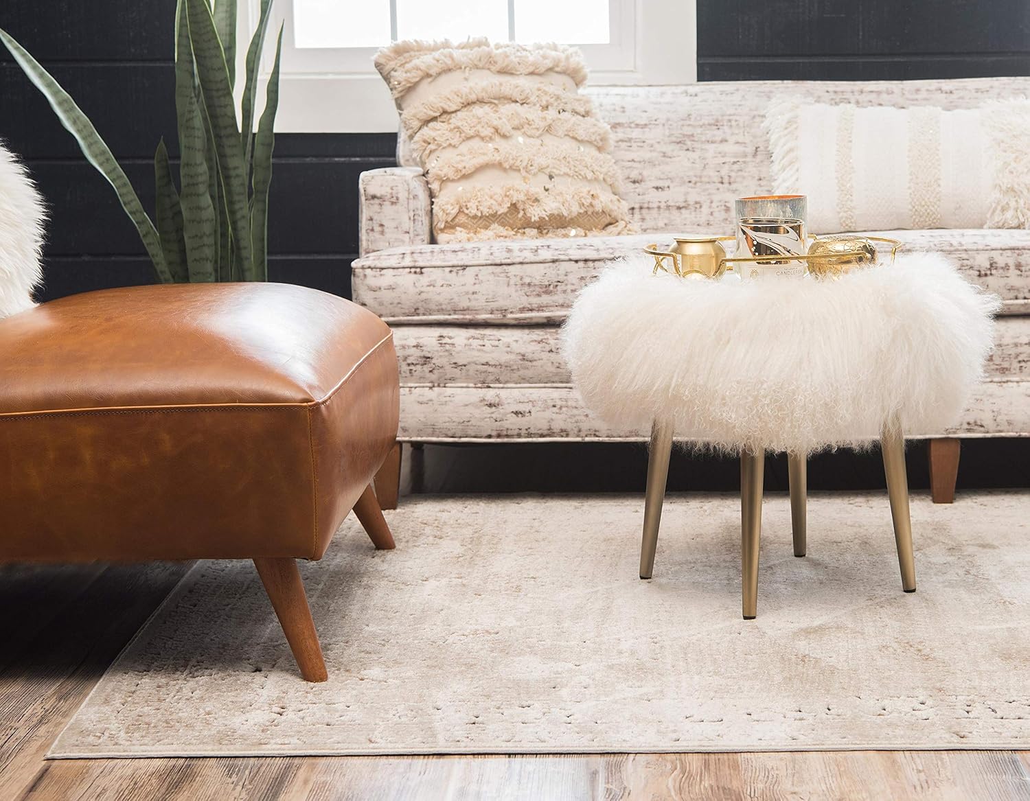 Unique Loom Chateau Collection – Alfombra con textura tradicional envejecida, Beige
