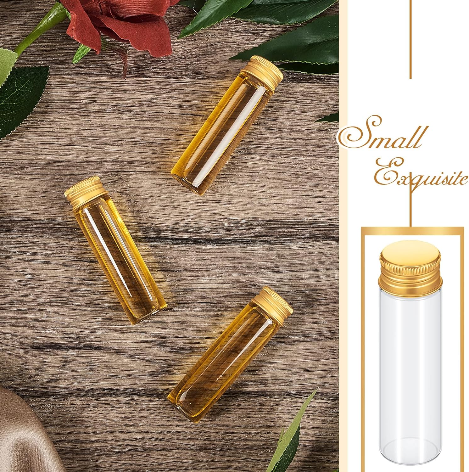 100 frascos de vidrio transparente con tapa de metal de aluminio, pequeños frascos vacíos con tapas, recipientes de muestra de bricolaje para polvo,