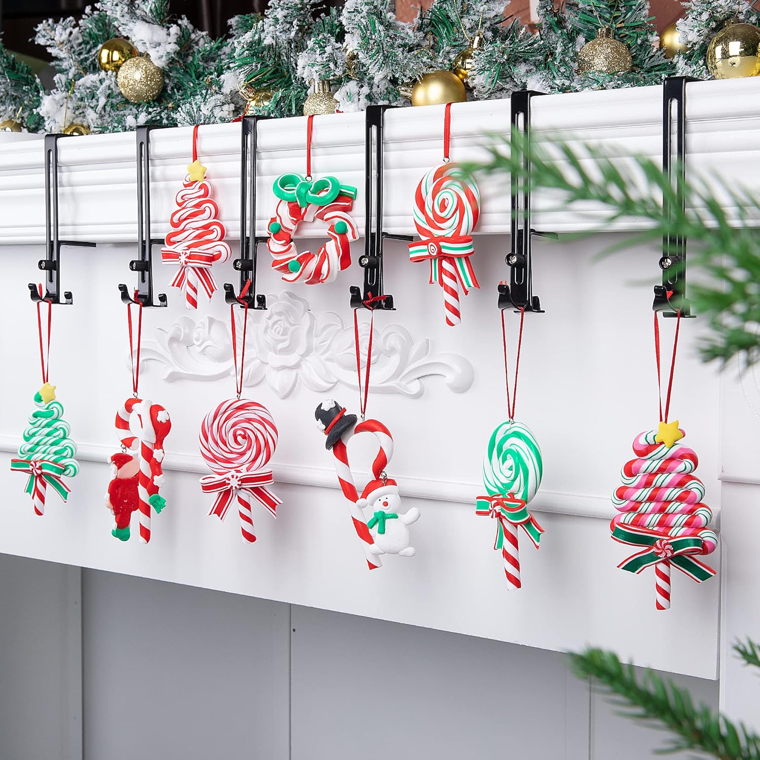 9 adornos de piruleta de Navidad, adorno de bastón de caramelo de árbol de Navidad, adornos decorativos de arcilla polimérica para decoración de
