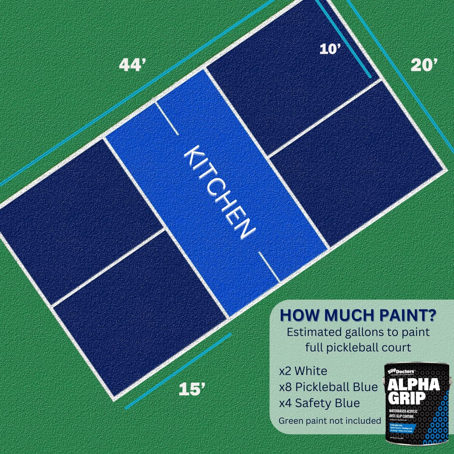 Alpha Grip Pickleball Court – Pintura para hormigón, asfalto y piedra, revestimiento antideslizante para una tracción superior (azul pickleball, 1