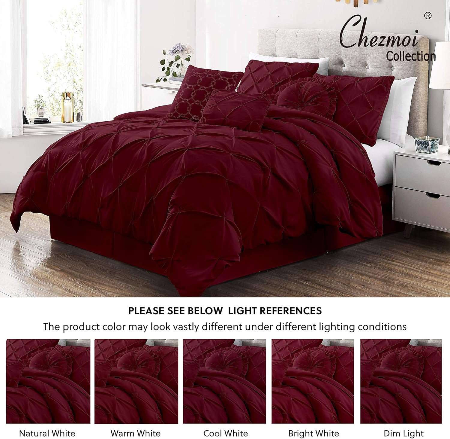 Chezmoi Collection – Juego de ropa de cama modelo Sydney, 7 piezas, con pliegues decorativos