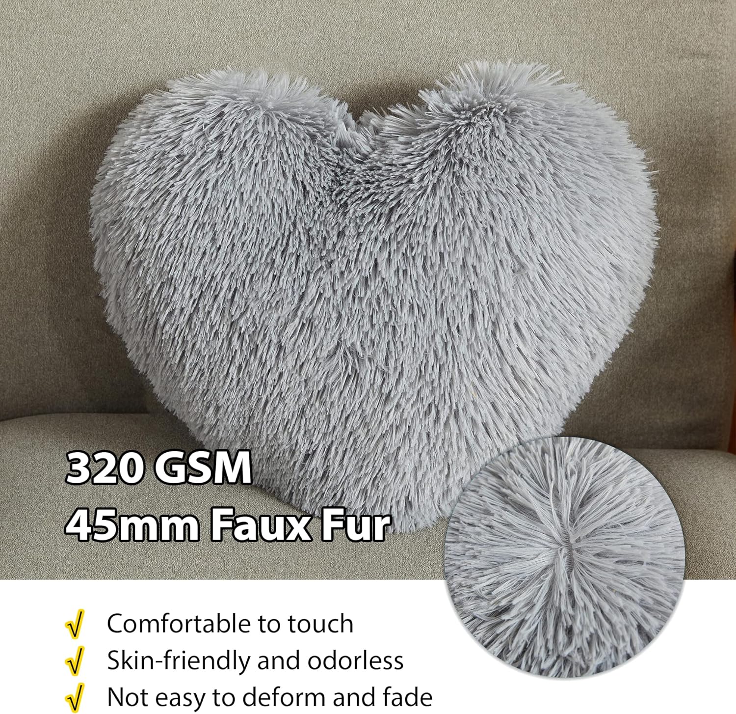 LIFEREVO Almohada de corazón de piel sintética, almohada de felpa con forma de corazón, día de San Valentín, 15 x 17 pulgadas, bonita almohada