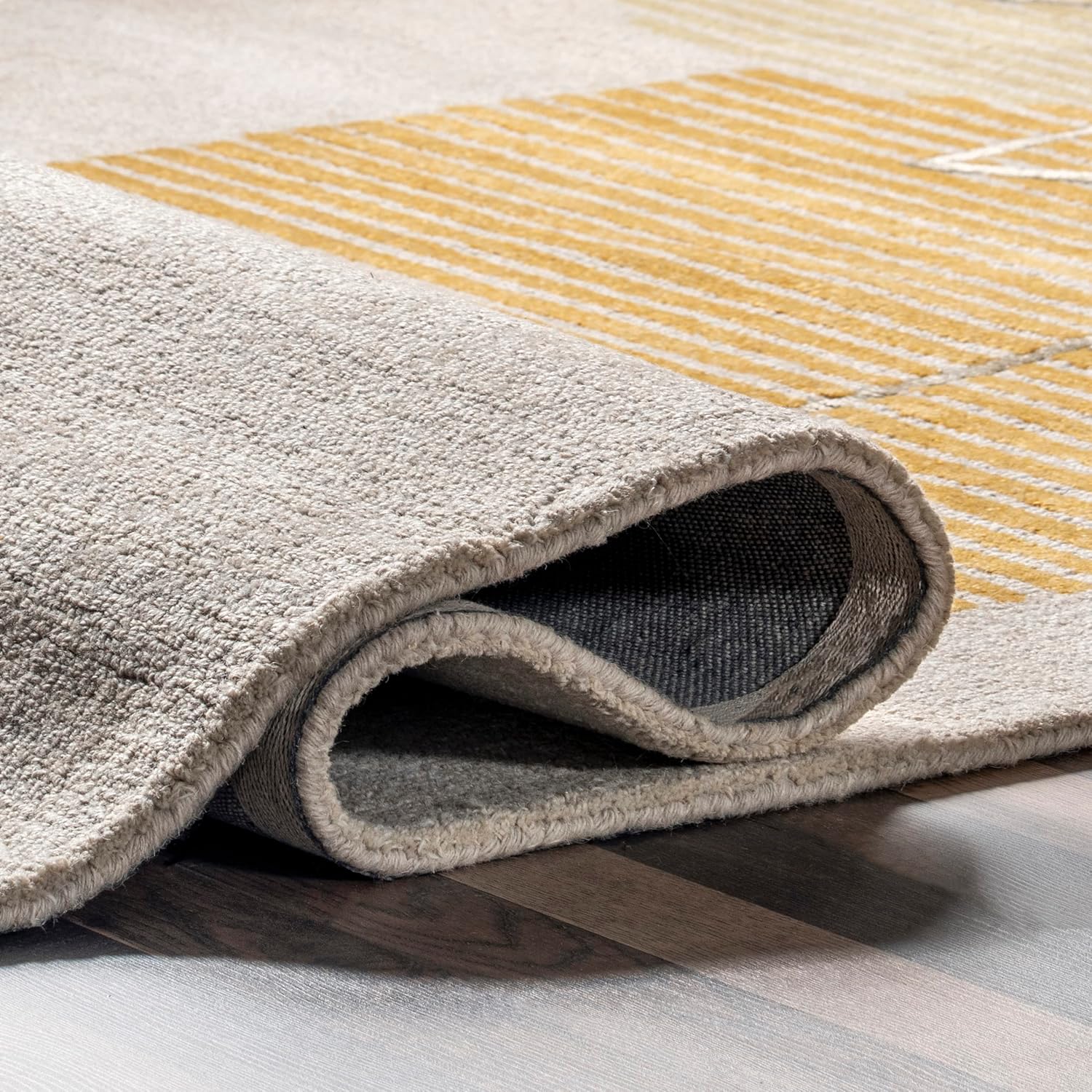 nuLOOM Susie – Alfombra geométrica de lana a rayas, 4 x 6, marfil