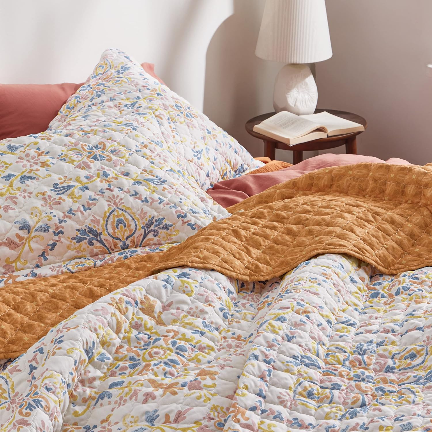 Bedsure Juego de edredón bohemio tamaño Queen  Juego de ropa de cama reversible naranja bohemio de 3 piezas, colcha de microfibra ligera, juego de