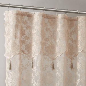 Warm Home Designs Cortina de ducha de encaje de lino con cenefa adjunta y elegantes borlas. 72 x 84 extra larga para baño. Cortina de ducha de lujo Warm Home Designs Cortina de ducha de encaje de lino con cenefa adjunta y elegantes borlas. 72 x 84 extra larga para baño. Cortina de ducha de lujo