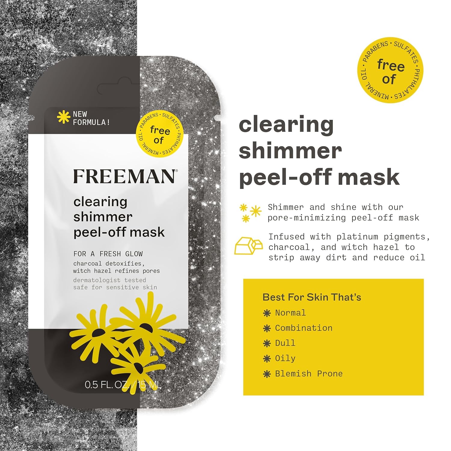 Freeman Paquete variado de mascarillas faciales, juego de mascarillas faciales despegables y arcilla, limpieza de poros, iluminadora y calmante para