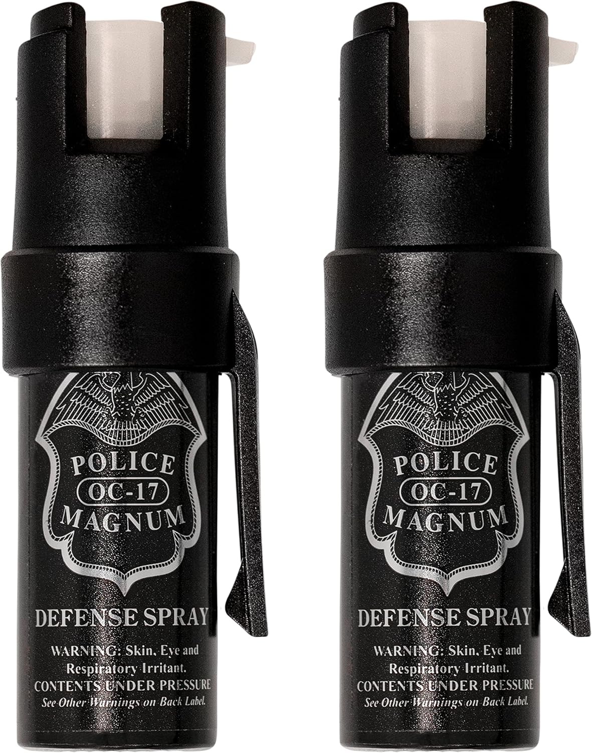 Police Magnum Mini Pepper Spray Self Defense Safety Tool- Hands Free Belt Clip Holder- Small Discreet Canister Case- Made in The USA- 2 Pack 12oz