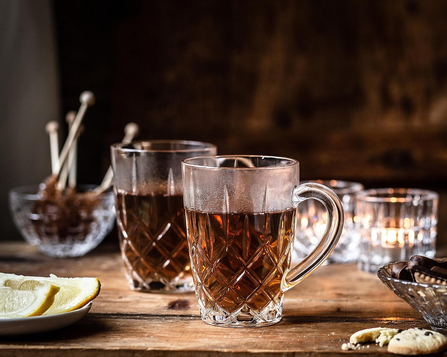 Nachtman Noblesse Collection – Taza para bebidas calientes, juego de 4 tazas de café de vidrio para té, café y cacao caliente, tazas de 11.7 onzas