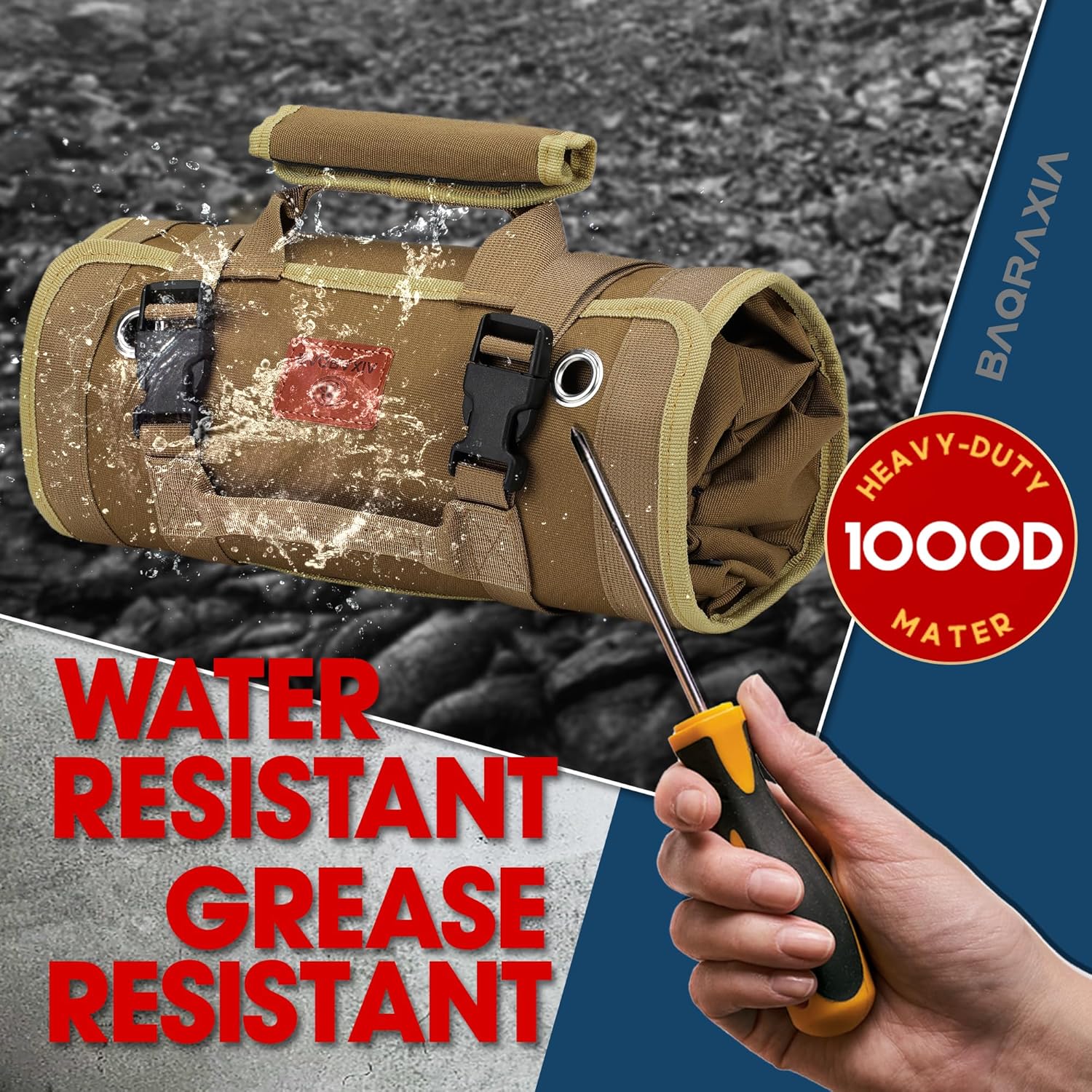 Bolsa de herramientas, caja de herramientas pequeña enrollable, organizador de herramientas resistente con 2 bolsas de herramientas desmontables,
