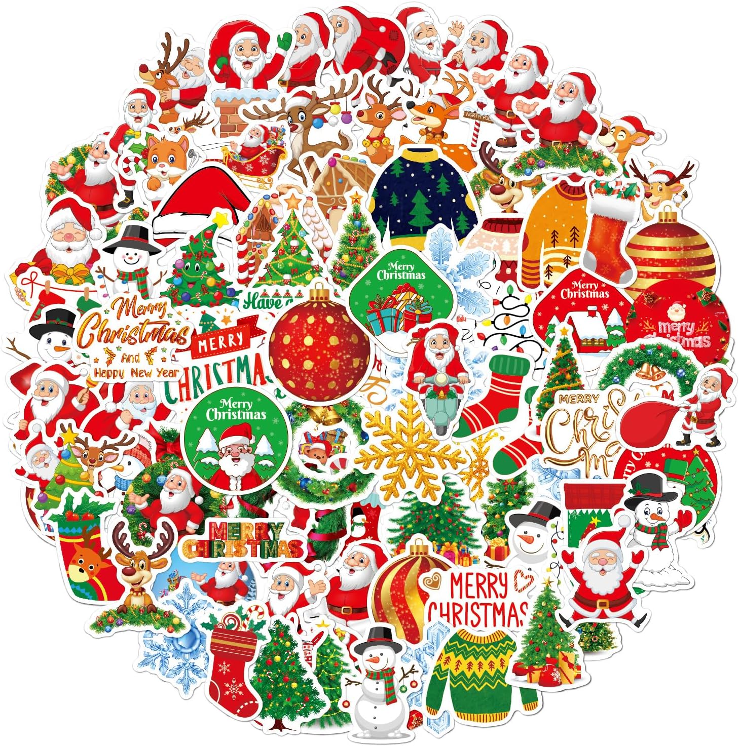 100 calcomanías de Navidad, Yelltale Merry Christmas Decoration, vinilo impermeable, Papá Noel, árbol de Navidad, muñeco de nieve, copos de nieve
