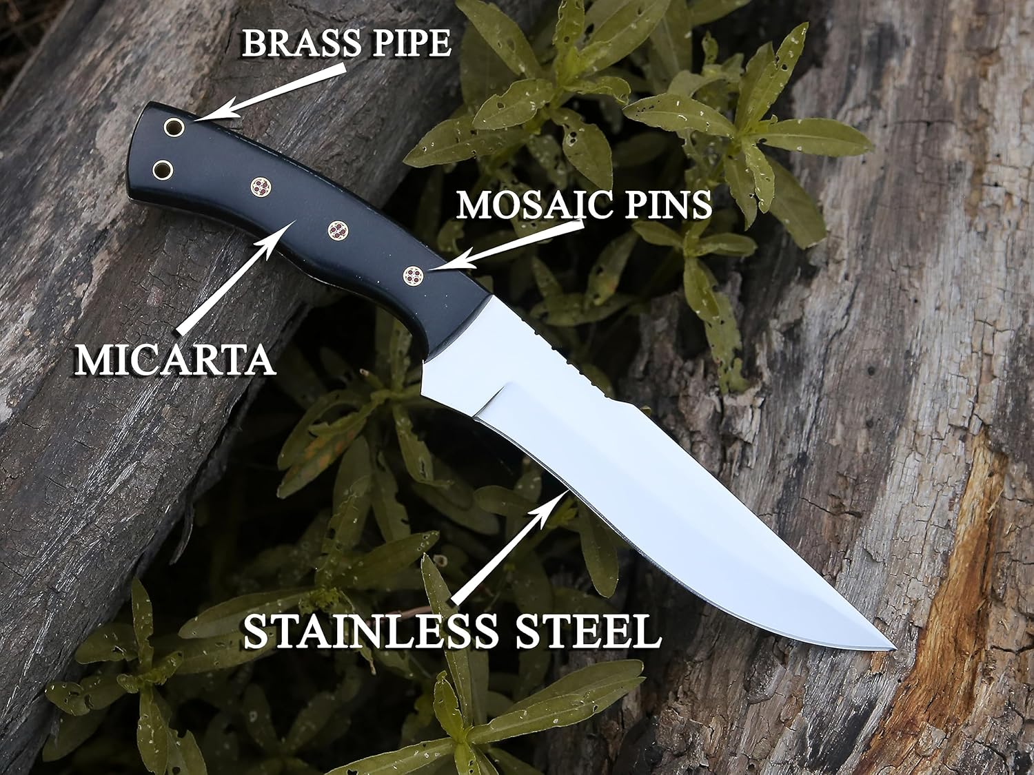 HMC – Cuchillo de acero inoxidable D2 pulido a mano, cuchillos de caza de hoja fija, cuchillo de caza de ciervos de espiga completa, cuchillo de