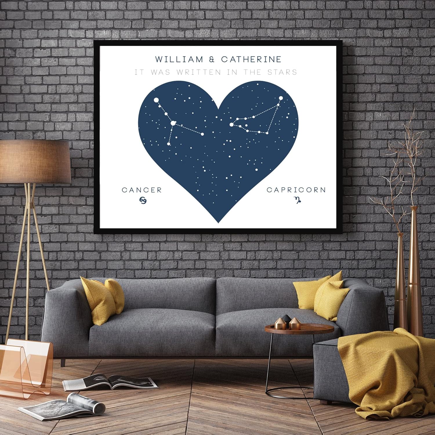 Customizable Zodiac Poster Print with your Couples Names – Handmade Print of Heart Constellation Sign Stars Horoscope – 8×10″ Satin Print (Unframed)