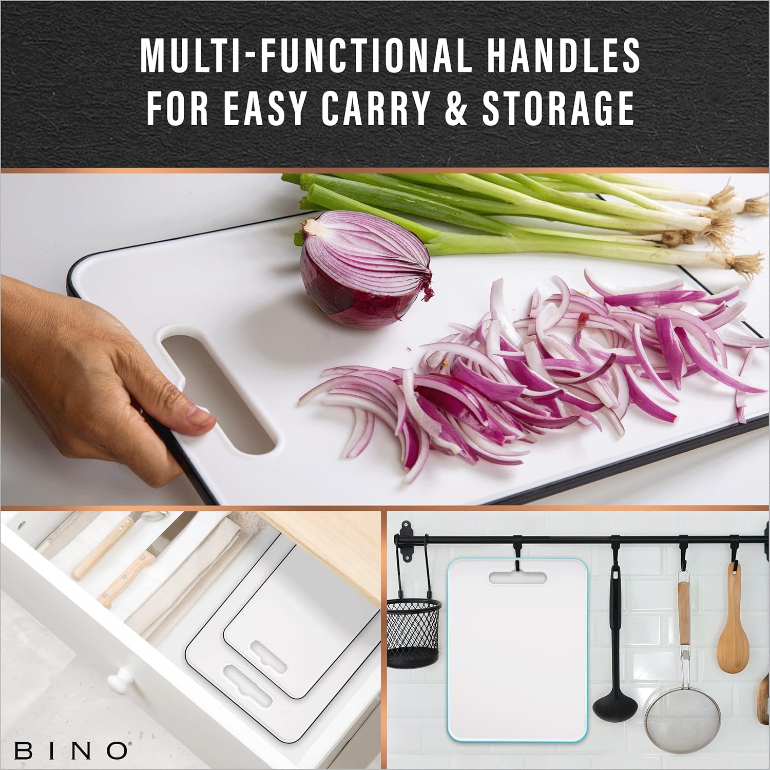 BINO Tabla de cortar  Tablas de cortar de 2 piezas  Plástico sin BPA, duradero, gran superficie, multiuso, de doble cara, apto para lavavajillas