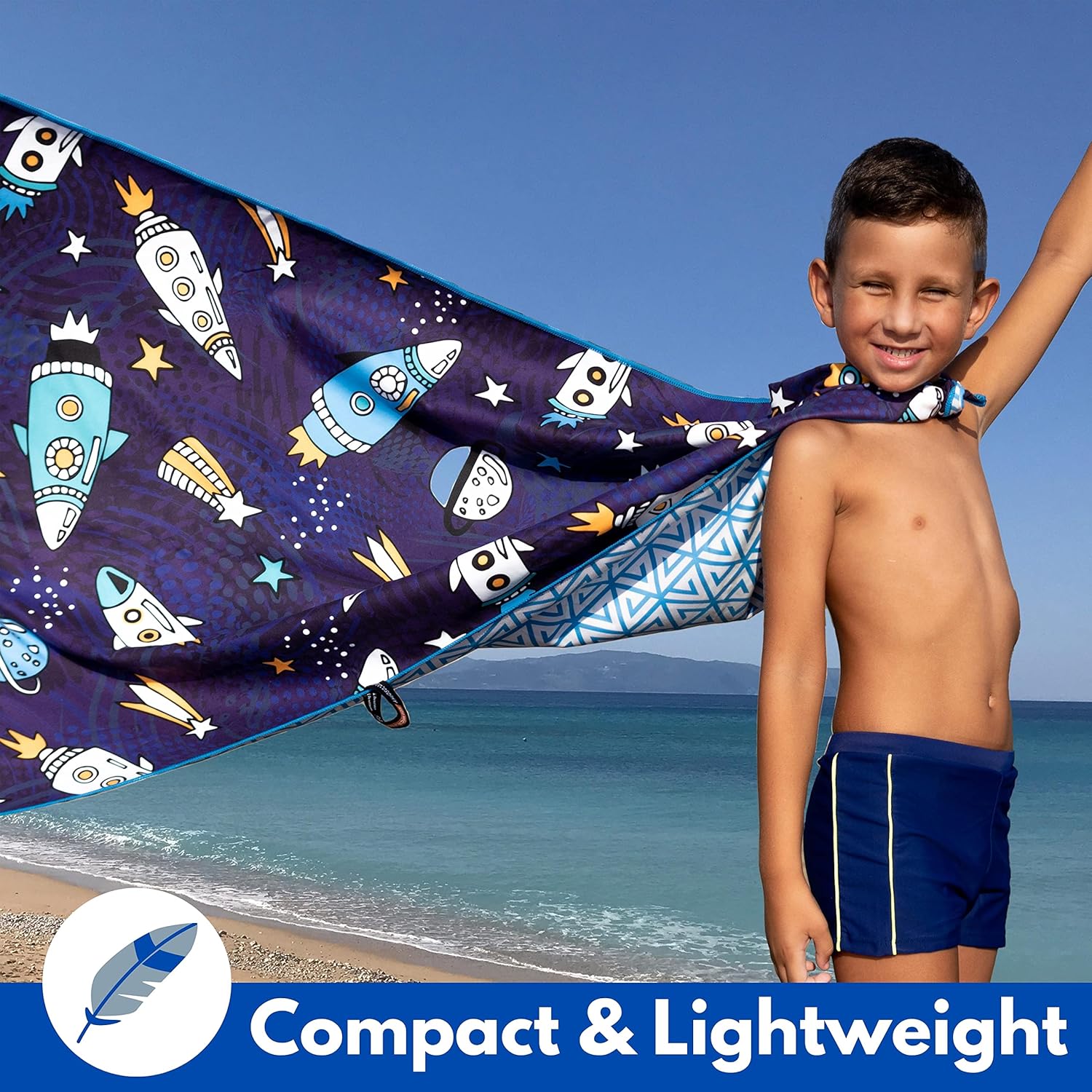 ECCOSOPHY Toallas de playa y bolsa de microfibra para niños de 60 x 30 pulgadas para niñas y niños – Toallas de piscina de secado rápido – Manta de