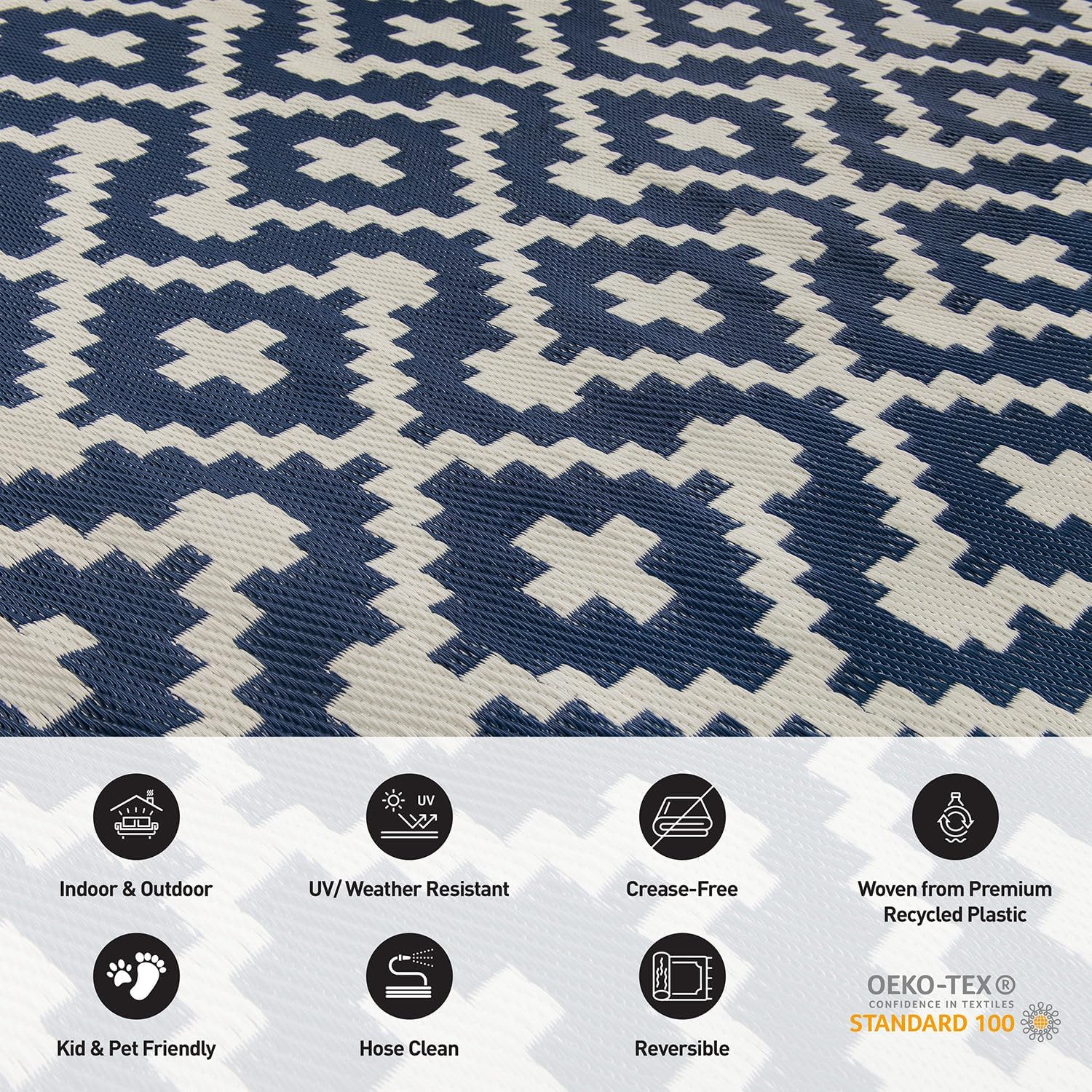 Rugshop Maui – Alfombras geométricas contemporáneas reversibles sin arrugas, impermeables, de plástico reciclado de alta calidad, para patio, patio,