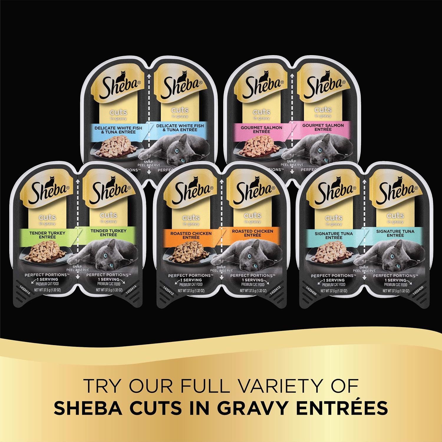 Sheba Perfect Portions – Comida húmeda con porciones cortadas en salsa y sabor a entrante de pavo tierno para gatos, 24 bandejas dobles de 2.6 onzas