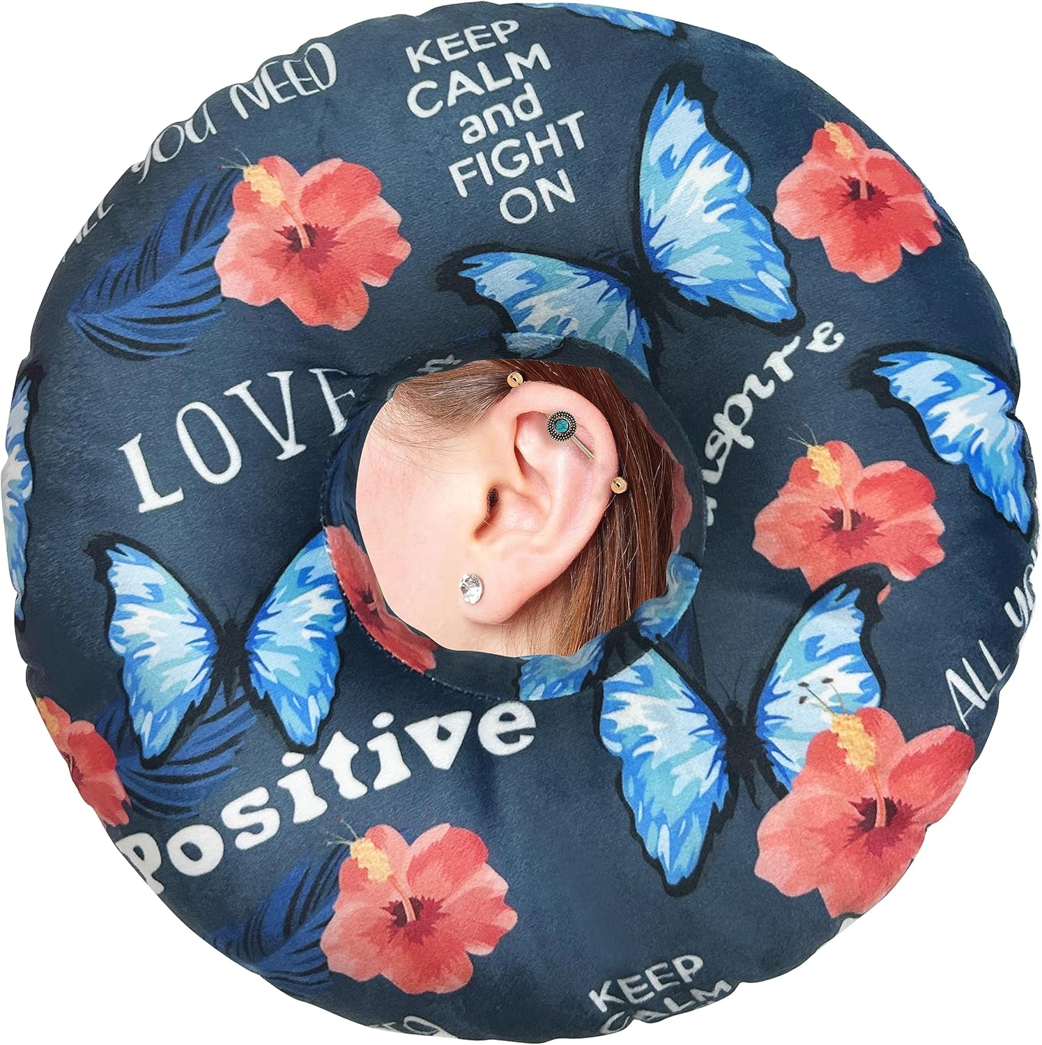 BVOKQUC Almohada perforadora de oreja para dormir de lado, almohadas con agujeros para dolor de oído, almohada de dona para dormir del lado de la