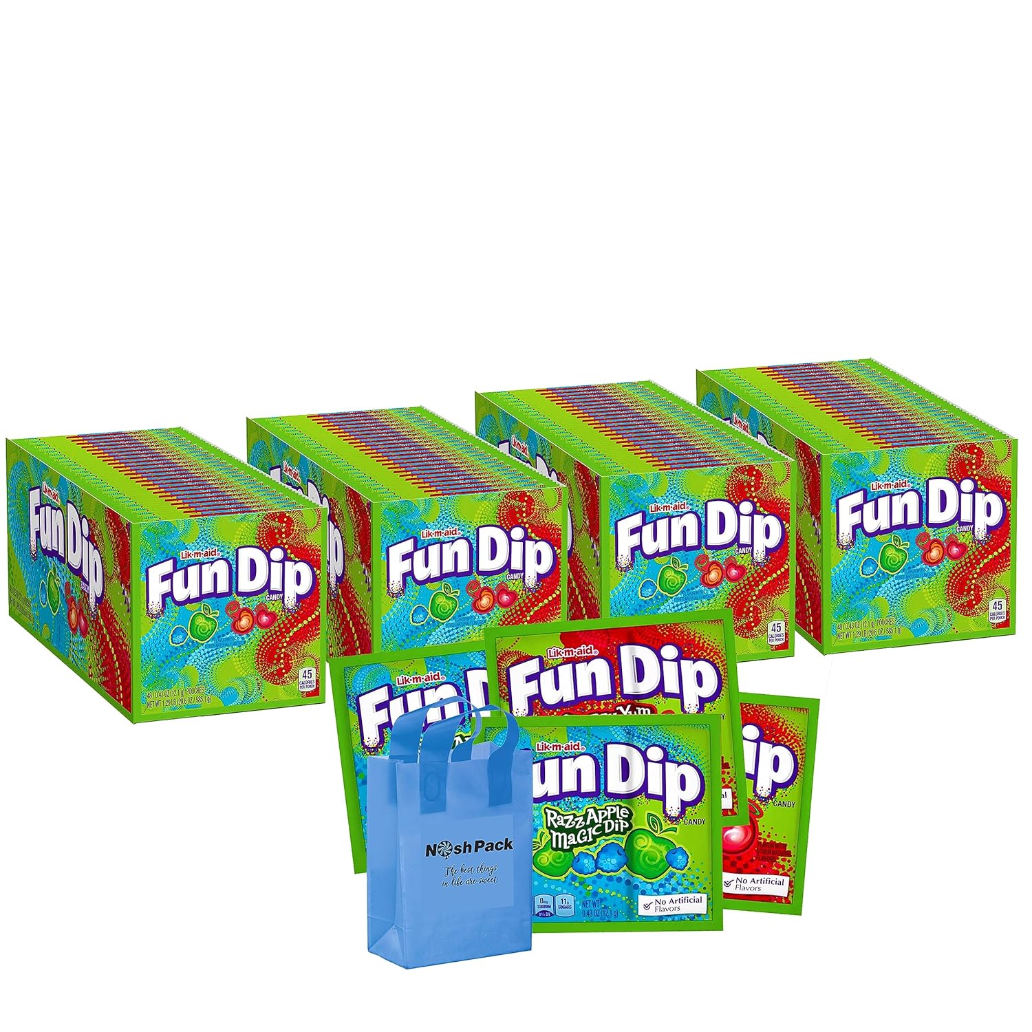 Fun Dip Candy – Paquete a granel de 2 sabores de salsa mágica de manzana y cereza Yum Diddly Dip con bolsa de caramelos Nosh, envueltas