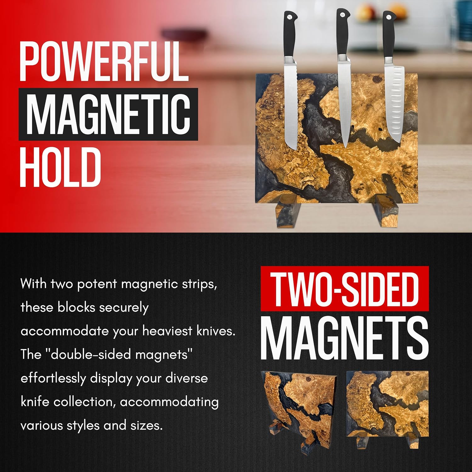 Bloque magnético para cuchillos sin cuchillos, soporte magnético para cuchillos, bloque magnético de cuchillos para encimera de cocina, soporte