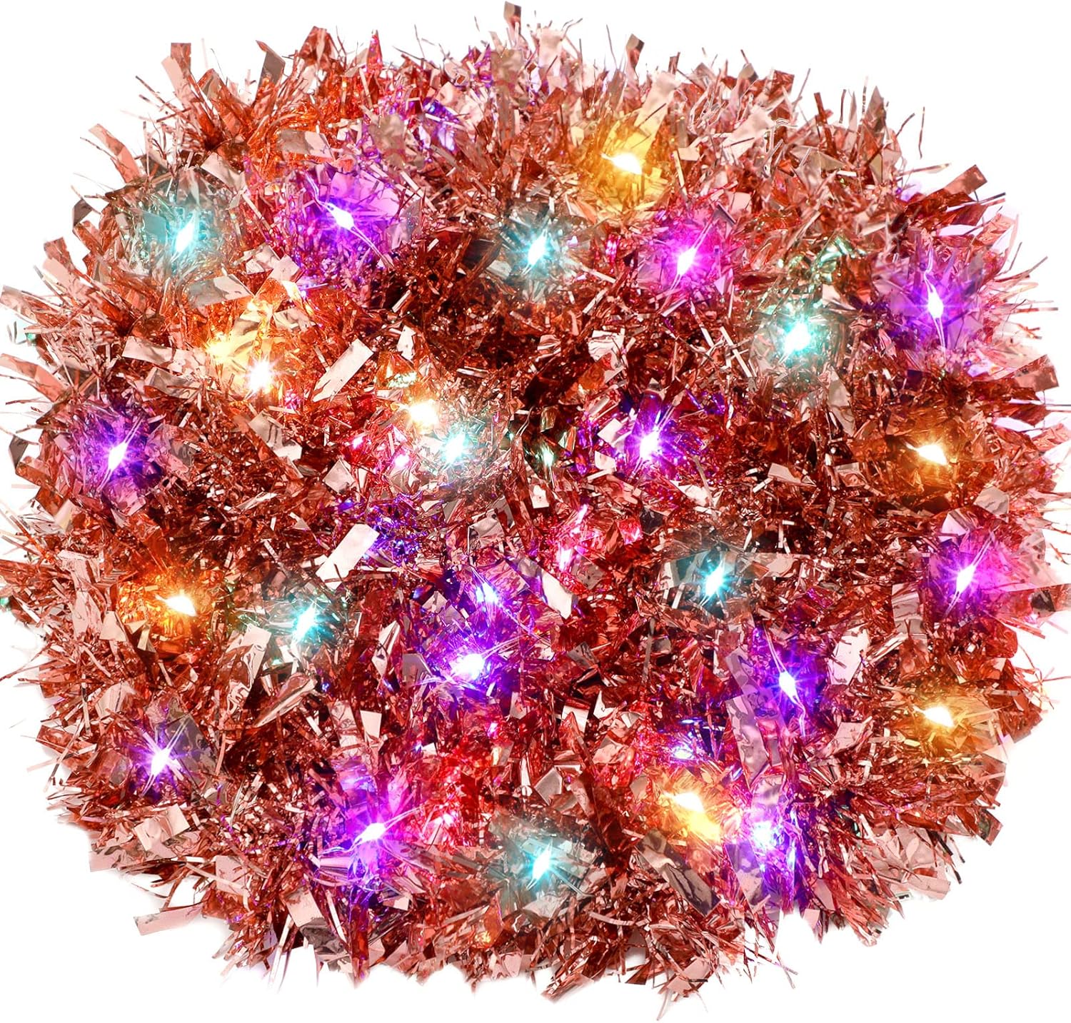 Hotop Guirnalda de oropel preiluminada de Navidad de 39.4 pies con 180 luces LED colgantes de 59 pies, guirnalda metálica giratoria con luces para