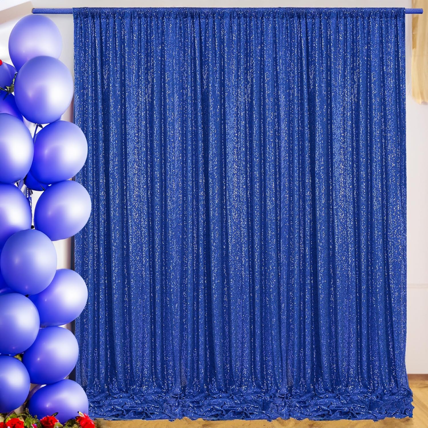 Cortina tipo telón de lentejuelas azul real con purpurina de 8 x 10 pies para fiestas, cumpleaños, bodas, fotografía, decoración del hogar, no se