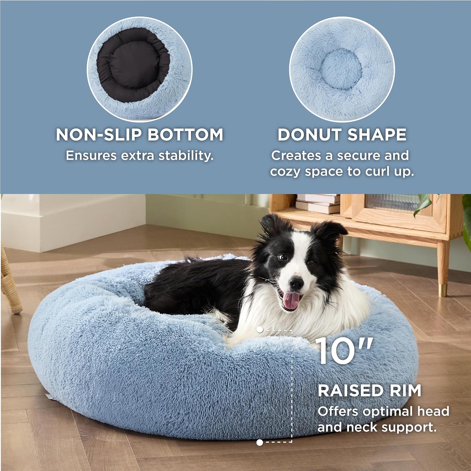Bedsure Cama calmante para perros grandes  Cama grande lavable en forma de dona, cama para perros de pelo sintético redondo y antideslizante, se