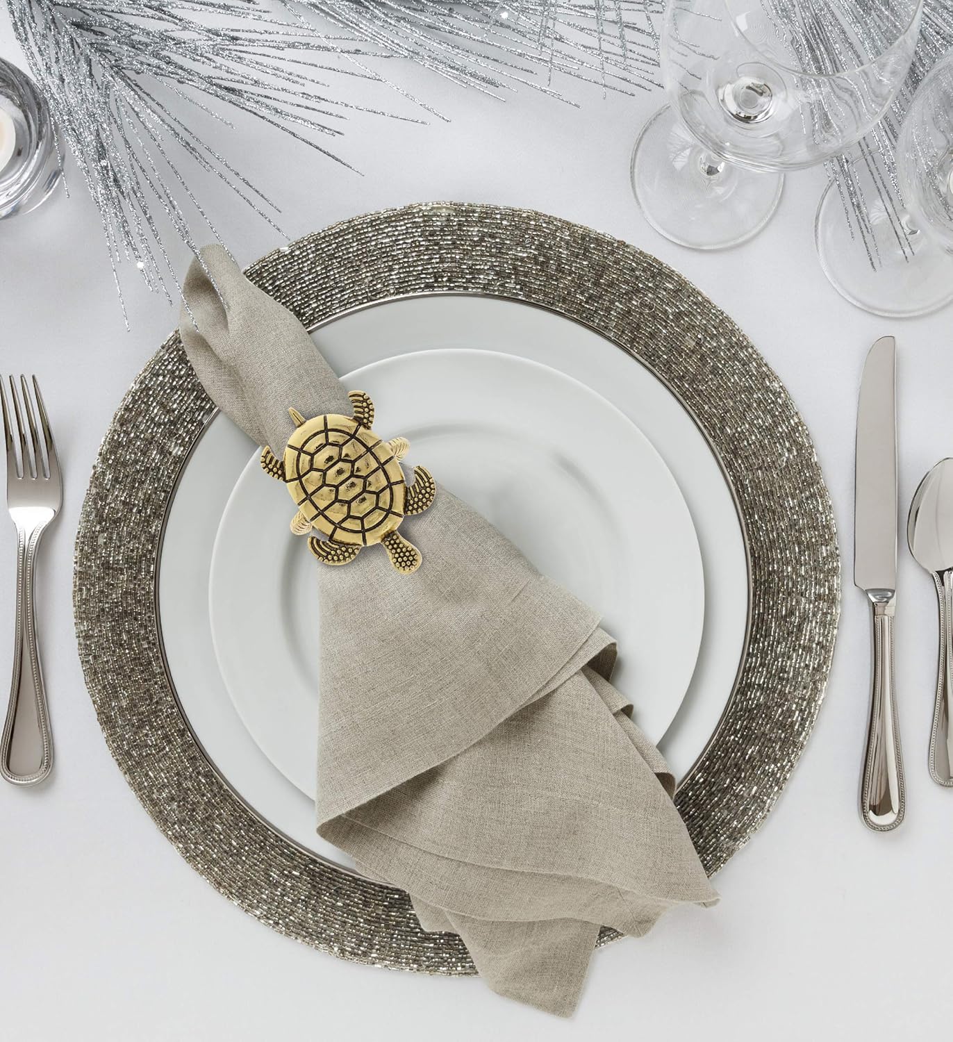 KitchaBon Juego de 6 servilleteros dorados, juego de 6 servilletas para decoración de mesa, servilleteros para cenas familiares, banquetes elegantes