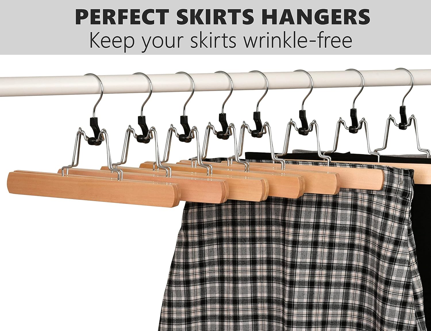 Amber Home Paquete de 10 perchas de madera natural para pantalones, perchas de madera con terciopelo acolchado antideslizante, ganchos para