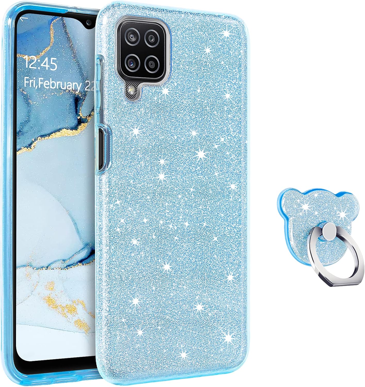 GUAGUA Funda compatible con Samsung Galaxy A12 5G de 6.5 pulgadas con purpurina brillante y bonita funda para mujeres y niñas, con soporte adicional