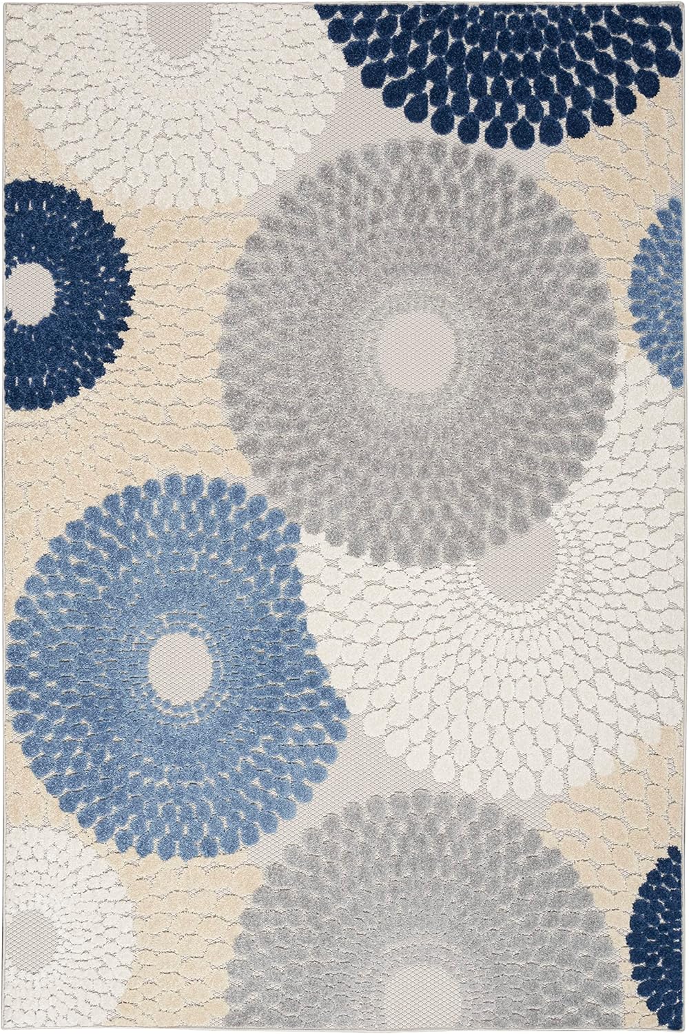 Nourison Aloha – Alfombra para interiores y exteriores, azulgris de 6 x 9 pies, fácil limpieza, no se desprende, para dormitorio, sala de estar,