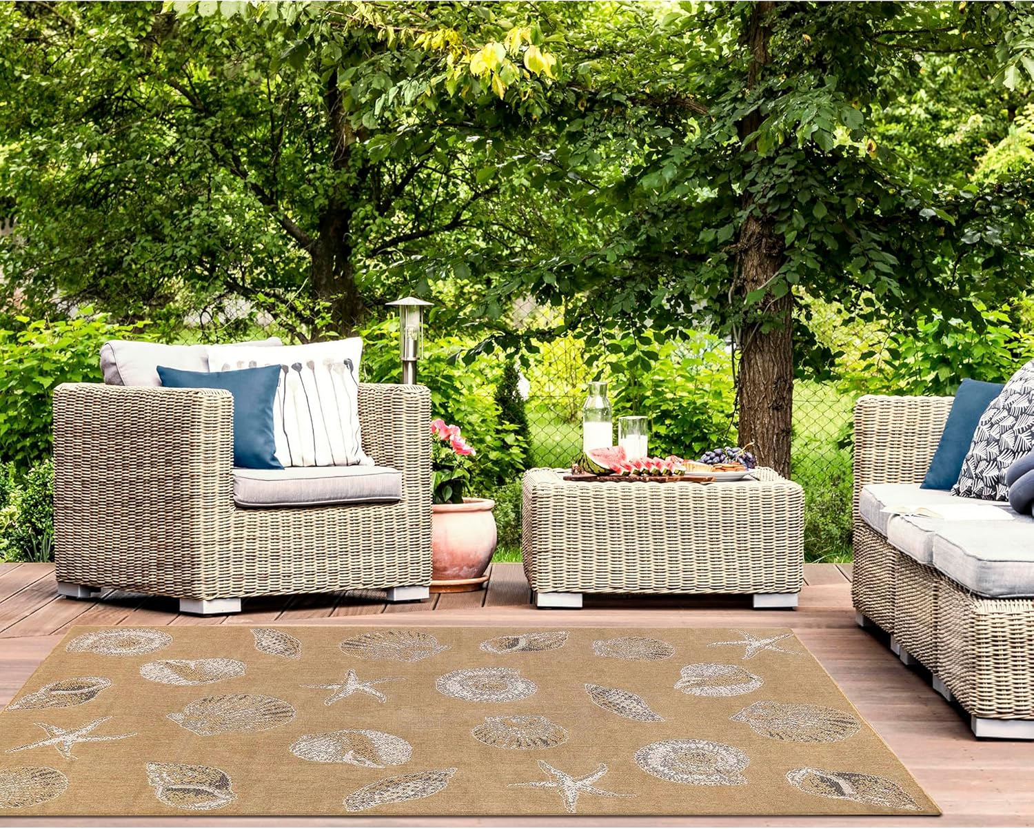 Liora Manne Carmel – Alfombra tejida de perfil bajo y fácil cuidado para interiores y exteriores, color arena, 4 pies 10 pulgadas x 7 pies 6 pulgadas