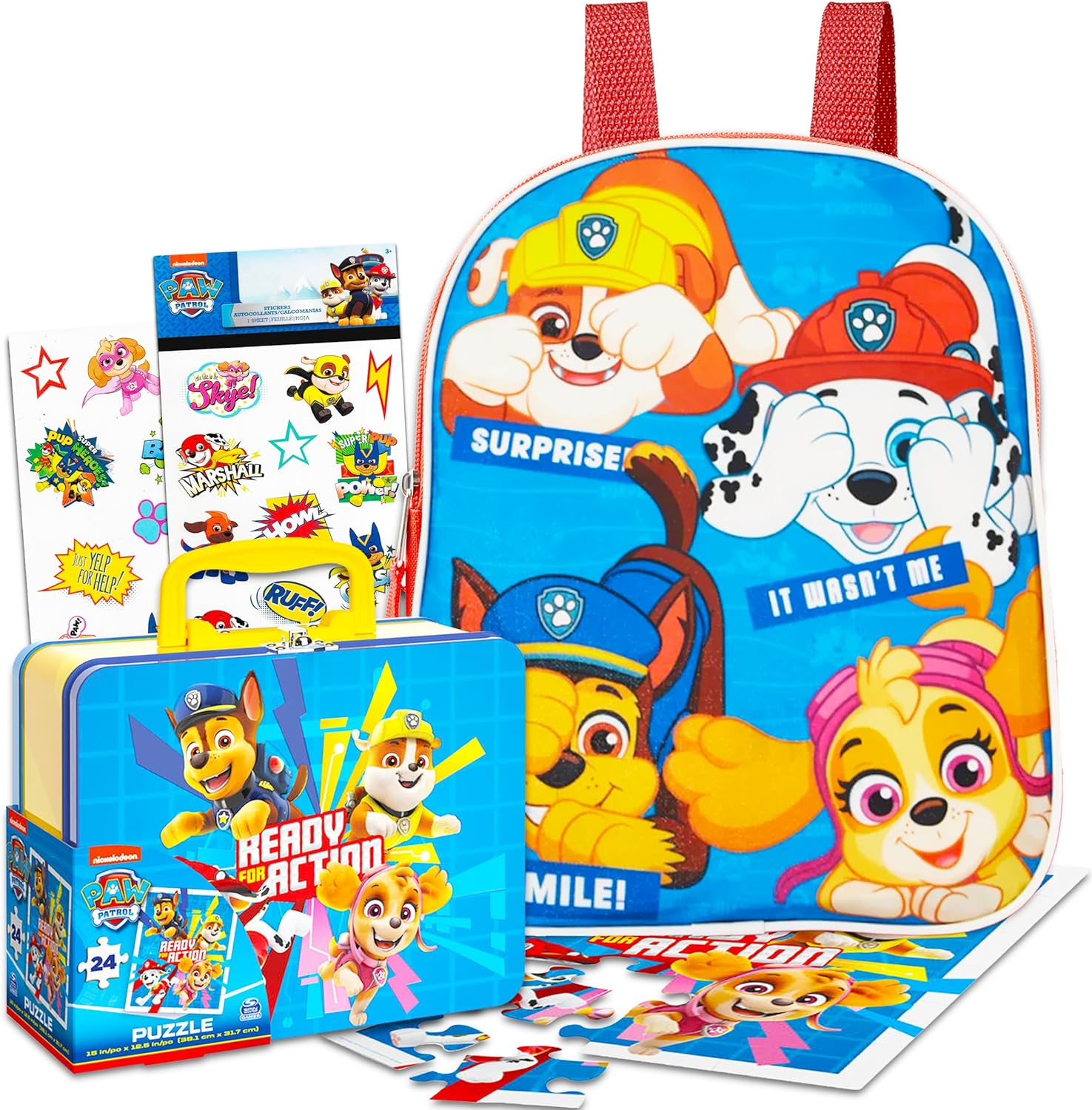 Paw Patrol Paquete de mochila preescolar para niños pequeños  Mochila Mini Paw Patrol de 11 pulgadas con mini lonchera Paw Patrol Lata de actividad