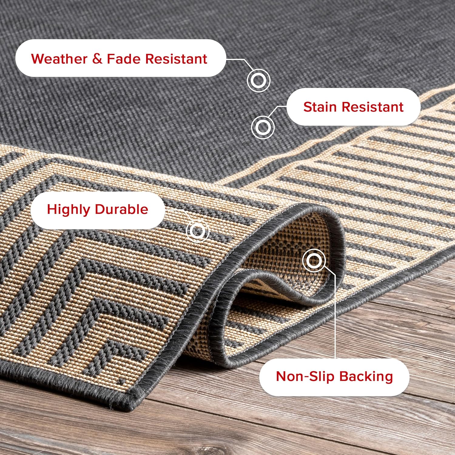 nuLOOM Asha – Alfombra de área con borde simple para interiores y exteriores, 3 pies 6 pulgadas x 5 pies, color gris oscuro