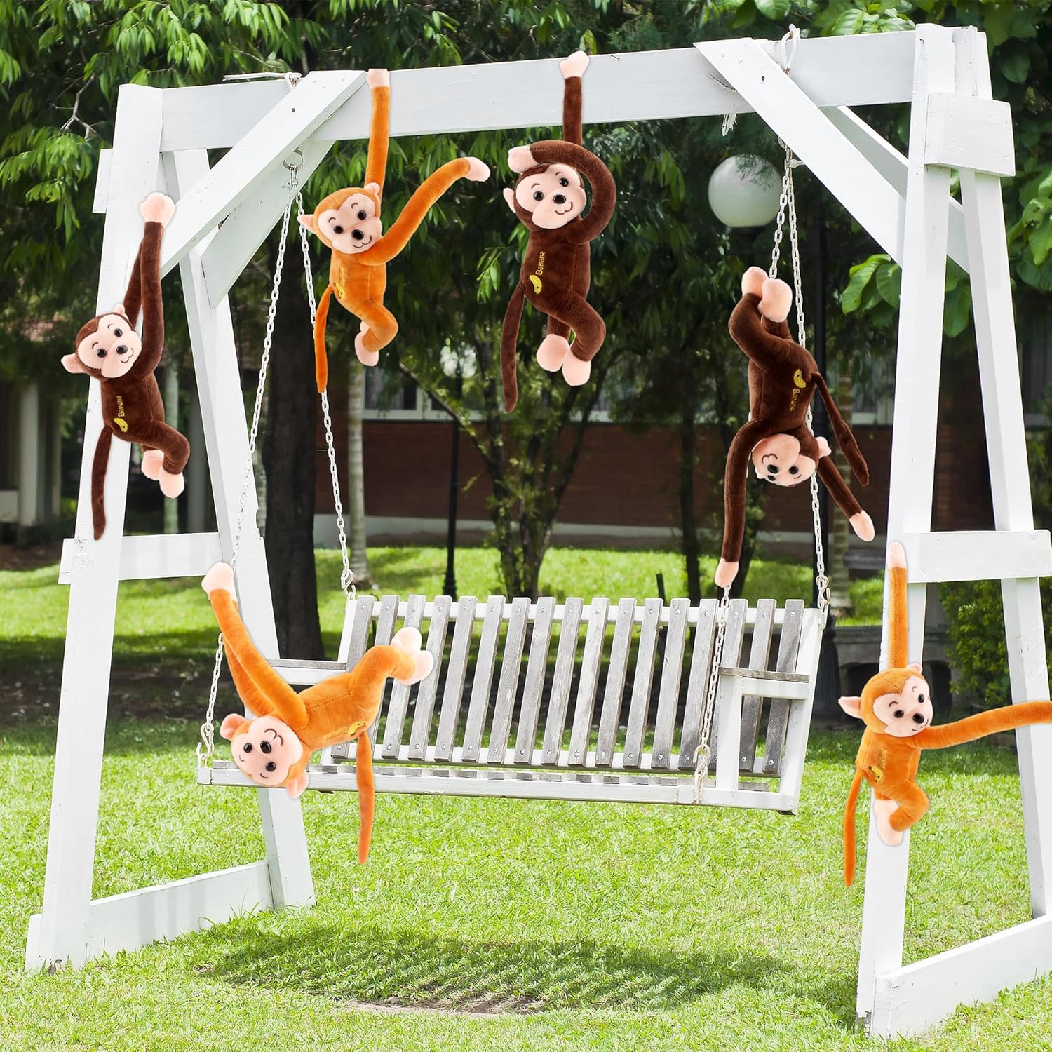 Paquete de 6 juguetes de peluche de mono colgante de 18 pulgadas, lindo mono de peluche suave para colgar, juguetes de peluche realistas para