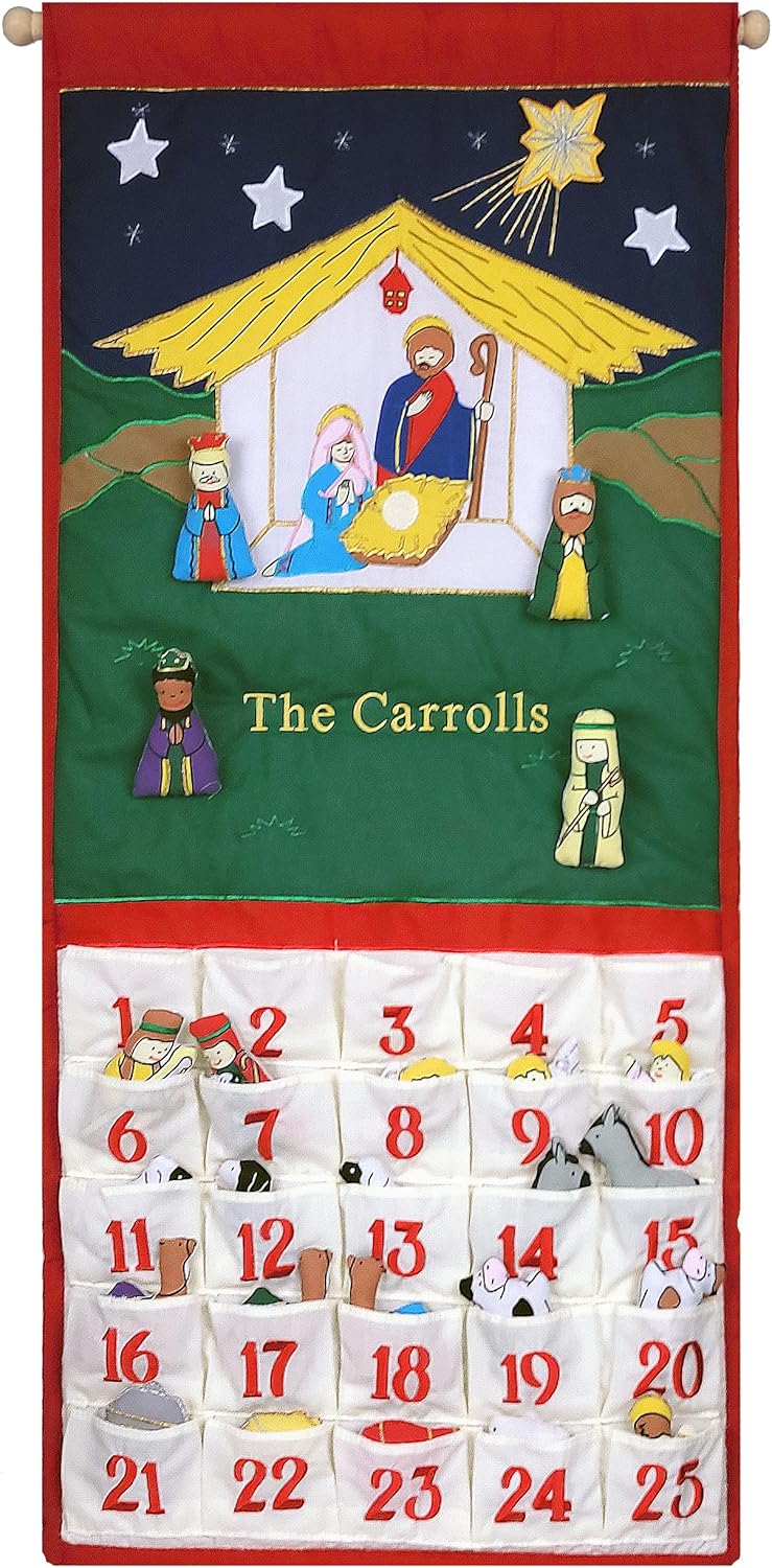 Pockets of Learning – Calendario de Adviento personalizado de natividad tradicional  Decoración navideña, escena del pesebre de la guardería,