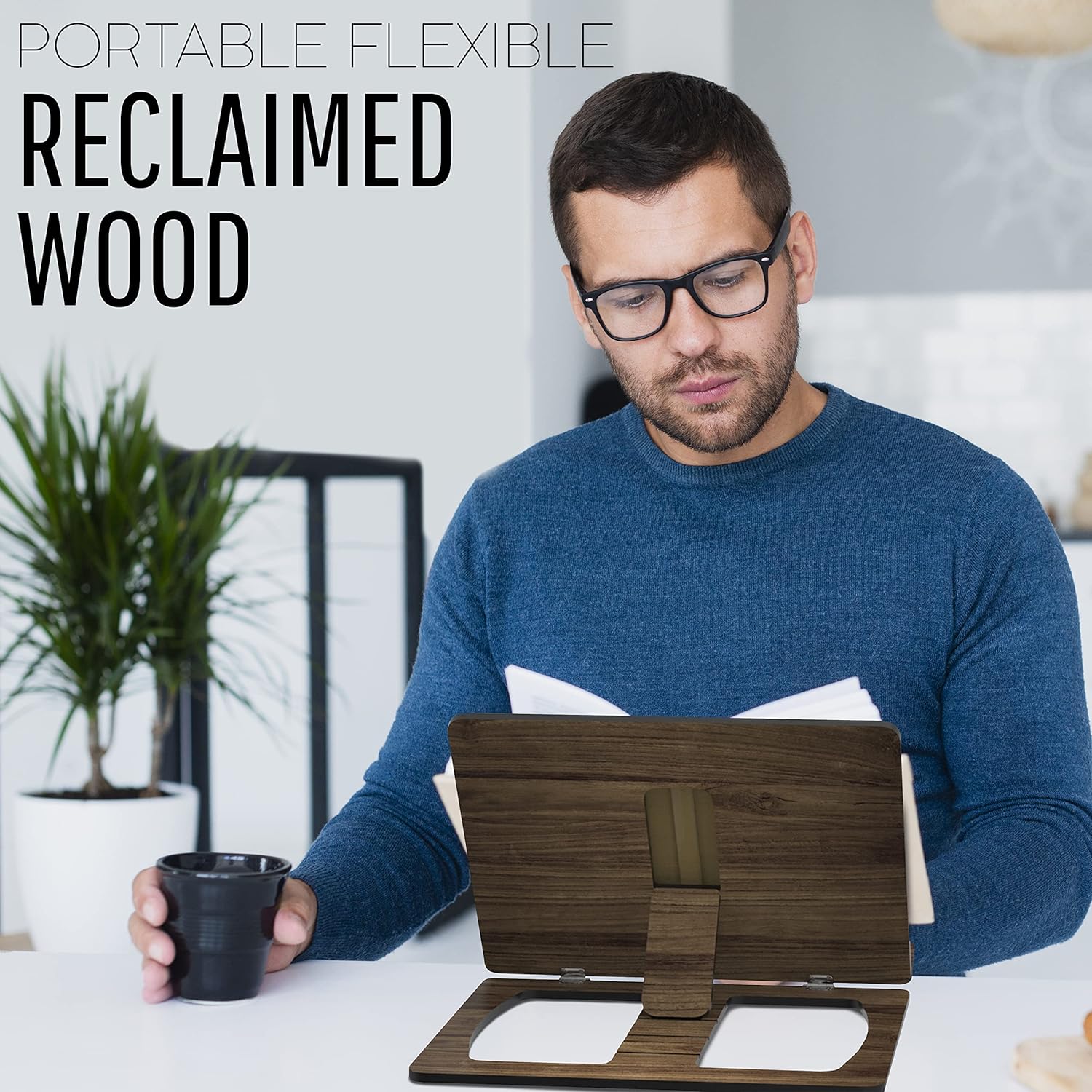 LUXURISM – Soporte ajustable de madera para libros grandes, 8 ajustes de altura, diseño minimalista, multiusos, plegable y portátil, ideal para