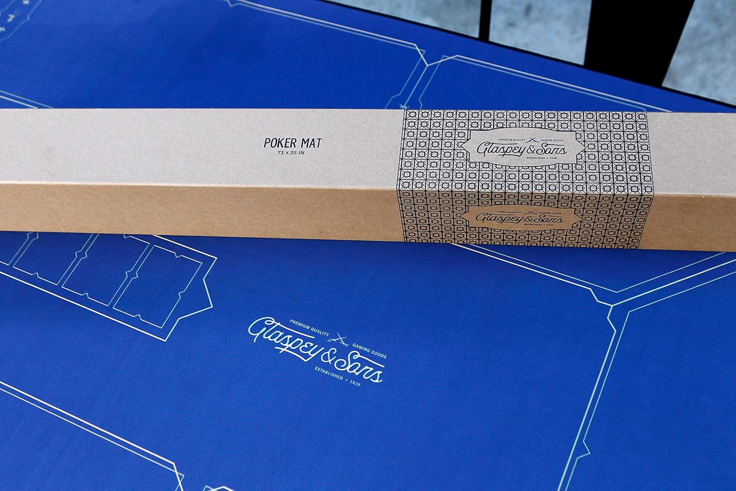 Glaspey & Sons Texas Hold’em – Alfombrilla de póquer de 70 x 35 pulgadas, mesa de póquer portátil con superficie lisa de alta gama y costuras (azul