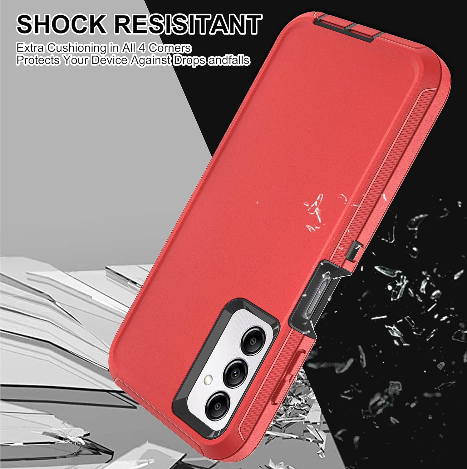 Funda para Samsung Galaxy A14 5G, 3 en 1, protección resistente a prueba de golpes con 2 protectores de pantalla de vidrio templado, (rojonegro)