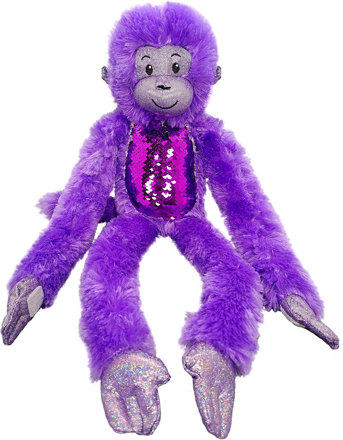 Mono Funkee morado brillante con manos de velcro y vientre de lentejuelas, 21 pulgadas de alto