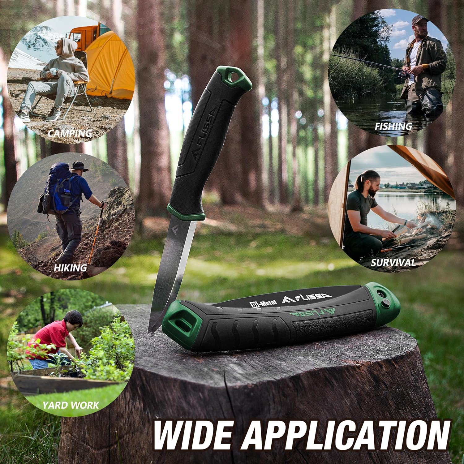 FLISSA Sierra de mano plegable y cuchillo de supervivencia, sierra plegable con hoja de sierra bimetálica y cuchillo de hoja fija con funda, sierra