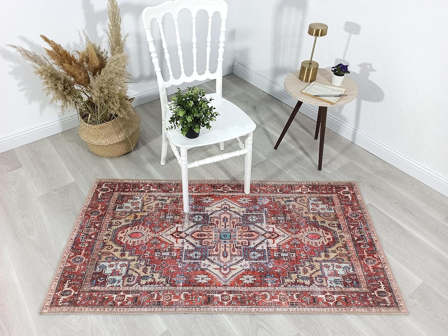 Fame Rugs Alfombras vintage bohemias para sala de estar, dormitorio, rojo apagado, 2 pies 4 pulgadas x 9 pies 8 pulgadas