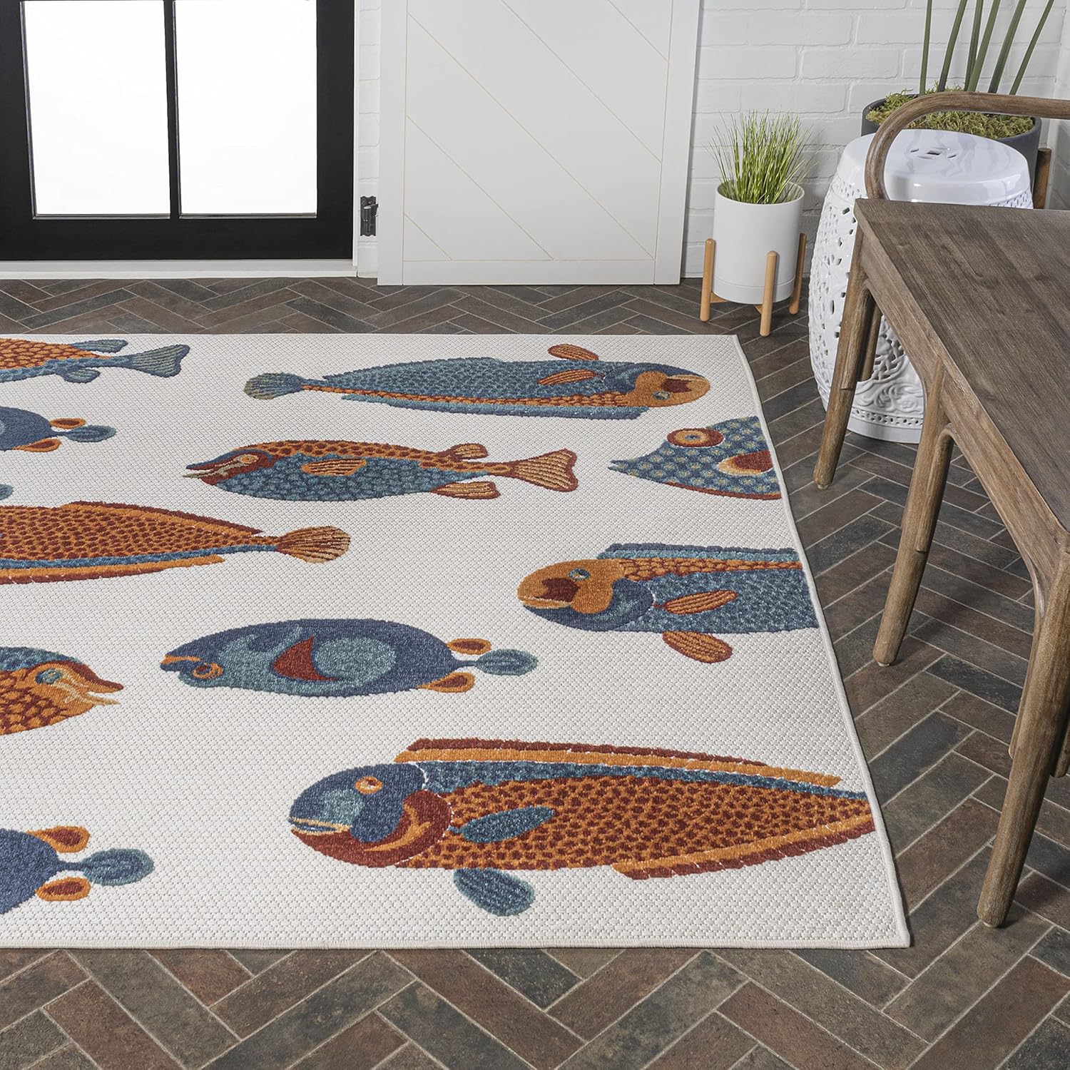 JONATHAN Y AMC114A-3 Algarve – Alfombra moderna para interiores y exteriores, estilo náutico, costero, casual, fácil limpieza, dormitorio, cocina,