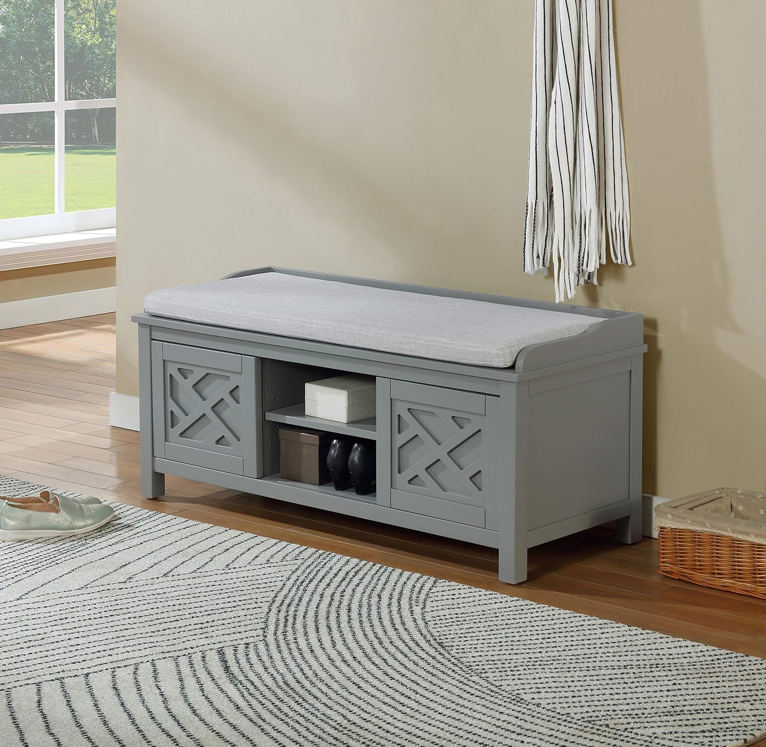 Alaterre Furniture Coventry – Banco de almacenamiento de madera con cojín, 45 pulgadas de ancho, color gris
