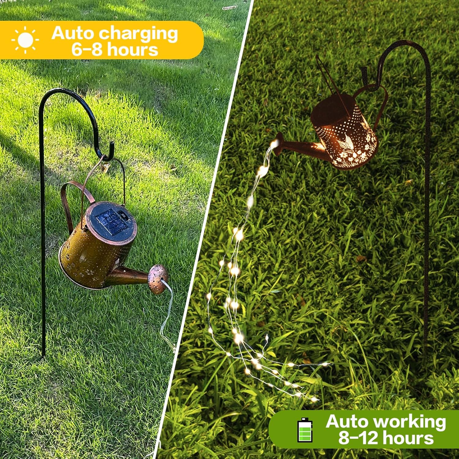 Regadera solar para exteriores, decoración de jardín, linterna colgante de colibrí, impermeable, luces de paisaje, decoración exterior para patio,