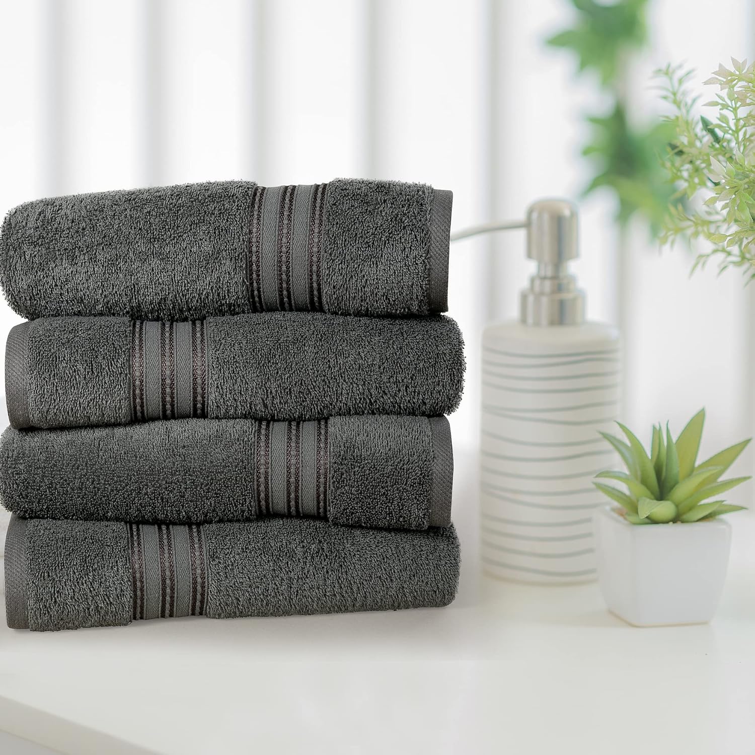 ERINA Juego de 4 toallas de baño de algodón de lujo pesadas GSM de 27 x 54 pulgadas, 100% algodón peinado hilado en anillo altamente absorbentes,