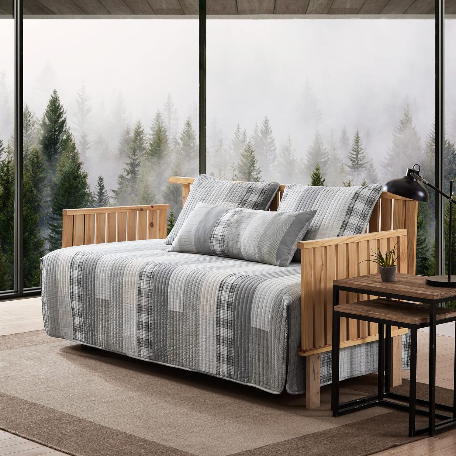 Eddie Bauer – Juego de sofá cama, juego de ropa de cama de algodón de 4 piezas, decoración del hogar para todas las estaciones (Fairview Grey,